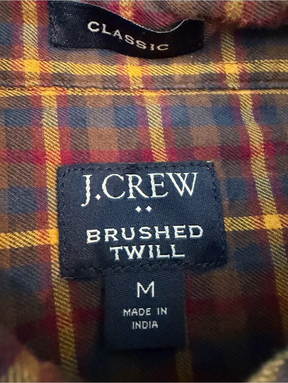 J. Crew Men’s Plaid Button-Down Shirt in Navy, Yellow and Orange - Picture 2 of 2